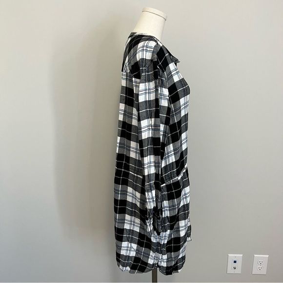 Gap Half Button Black and White Plaid Shirt Dress - Picture 8 of 12
